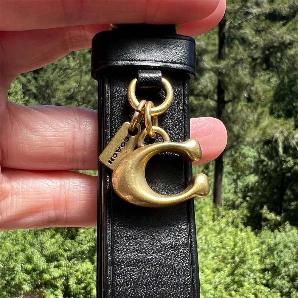 COACH Keychain Bag Charm Key Ring Black C Logo Brass Hardware AUTHENTIC